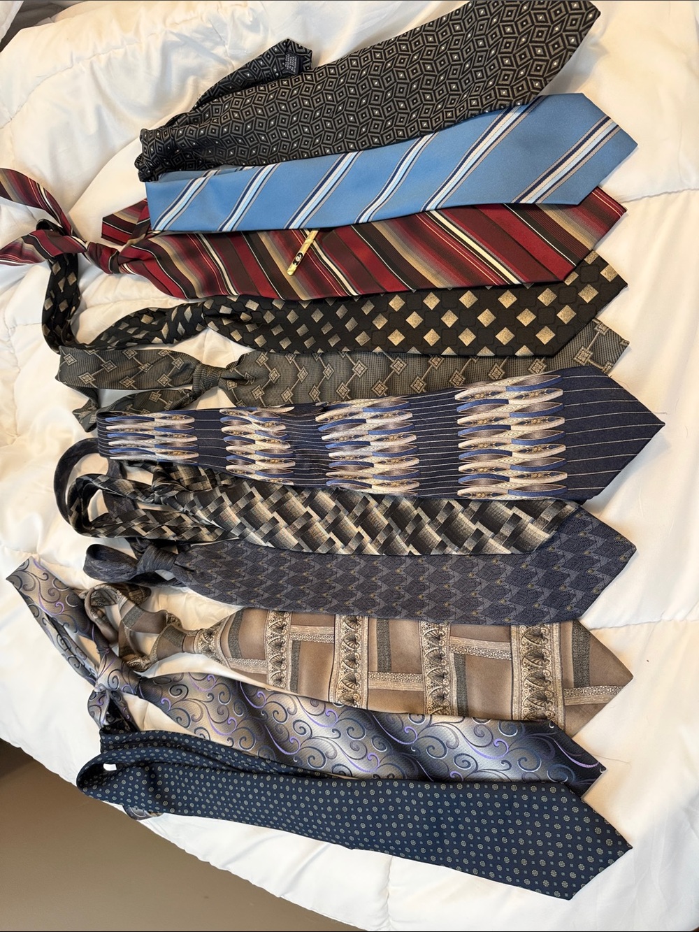 Multi-Tie Lot in Blue, burgundy, Gray, and Tan Tones